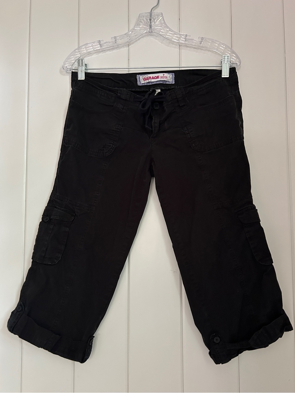 VTG Garage Y2K Black Cargo Capri Pants Women's Size 7 Low Rise Cropped Utility